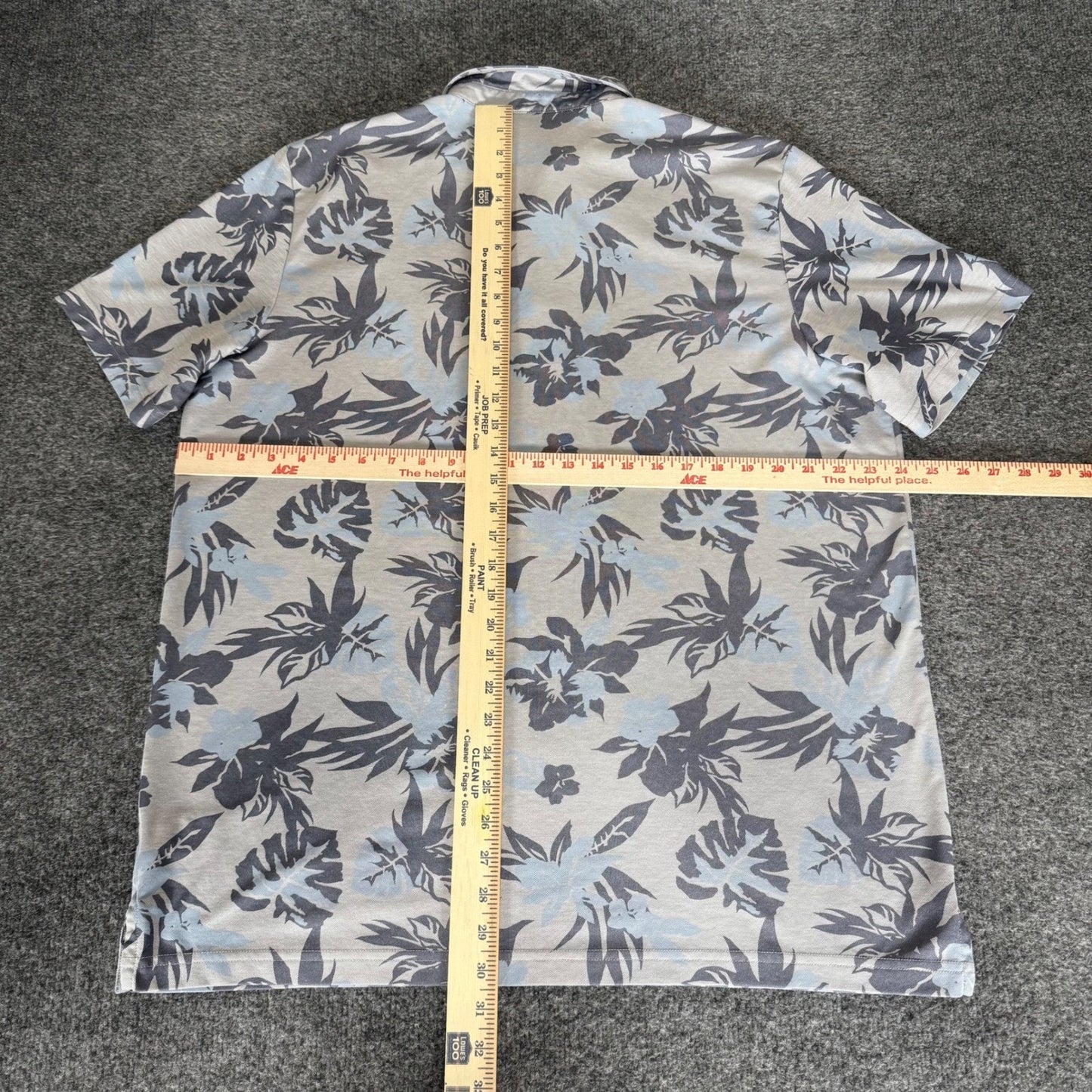 Travis Mathew Mens Polo Shirt XXL Blue Gray Floral Short Sleeve Golf Performance