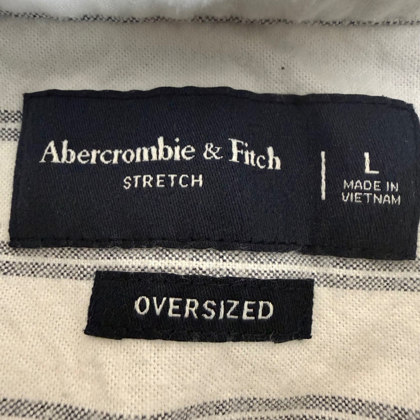 Abercrombie & Fitch Oversized Stretch Shirt Mens Large White Navy Blue Stripe