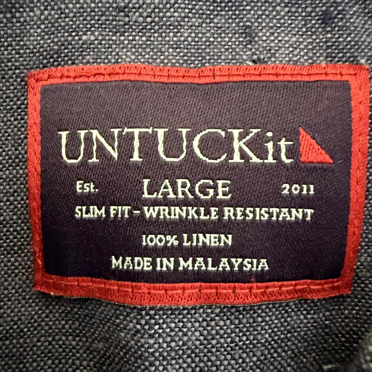 UNTUCKit Mens Large Slim Fit 100% Linen Short Sleeve Button Up Shirt Blue Casual