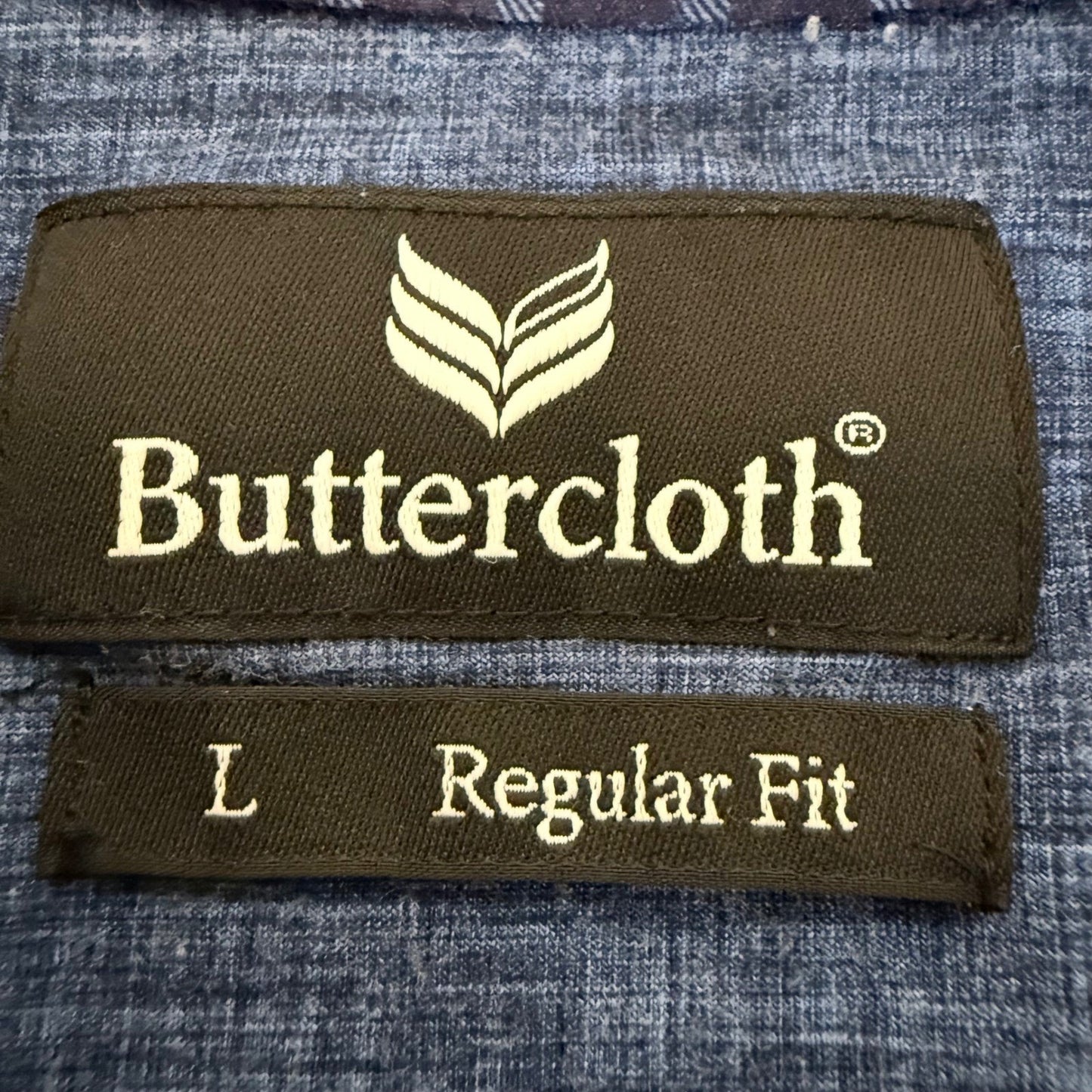 Buttercloth Icy Cotton Shirt Mens L Blue Short Sleeve Button Up Stretch Casual