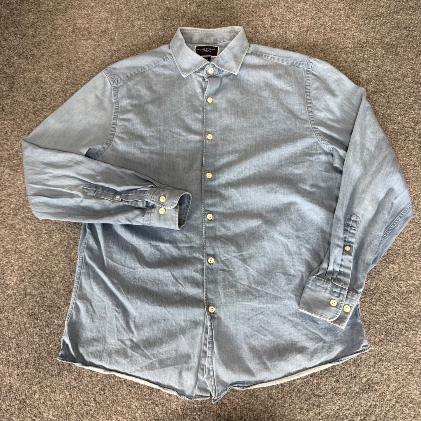 Charles Tyrwhitt Mens L Slim Fit Blue Cotton Button Up Shirt Long Sleeve Casual