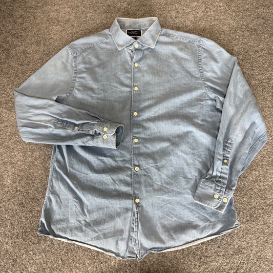 Charles Tyrwhitt Mens L Slim Fit Blue Cotton Button Up Shirt Long Sleeve Casual