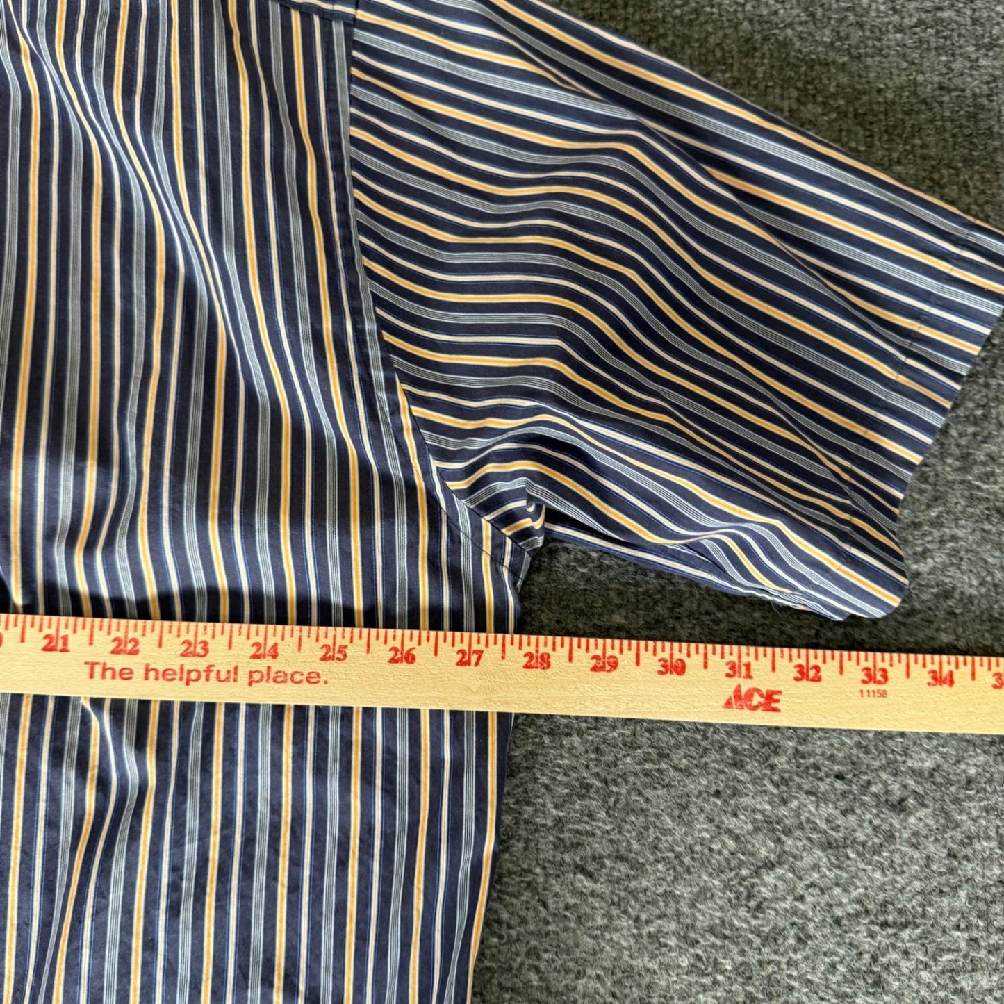 Faconnable Classique Mens XXL Short Sleeve Stripe Button Down Shirt Navy Orange