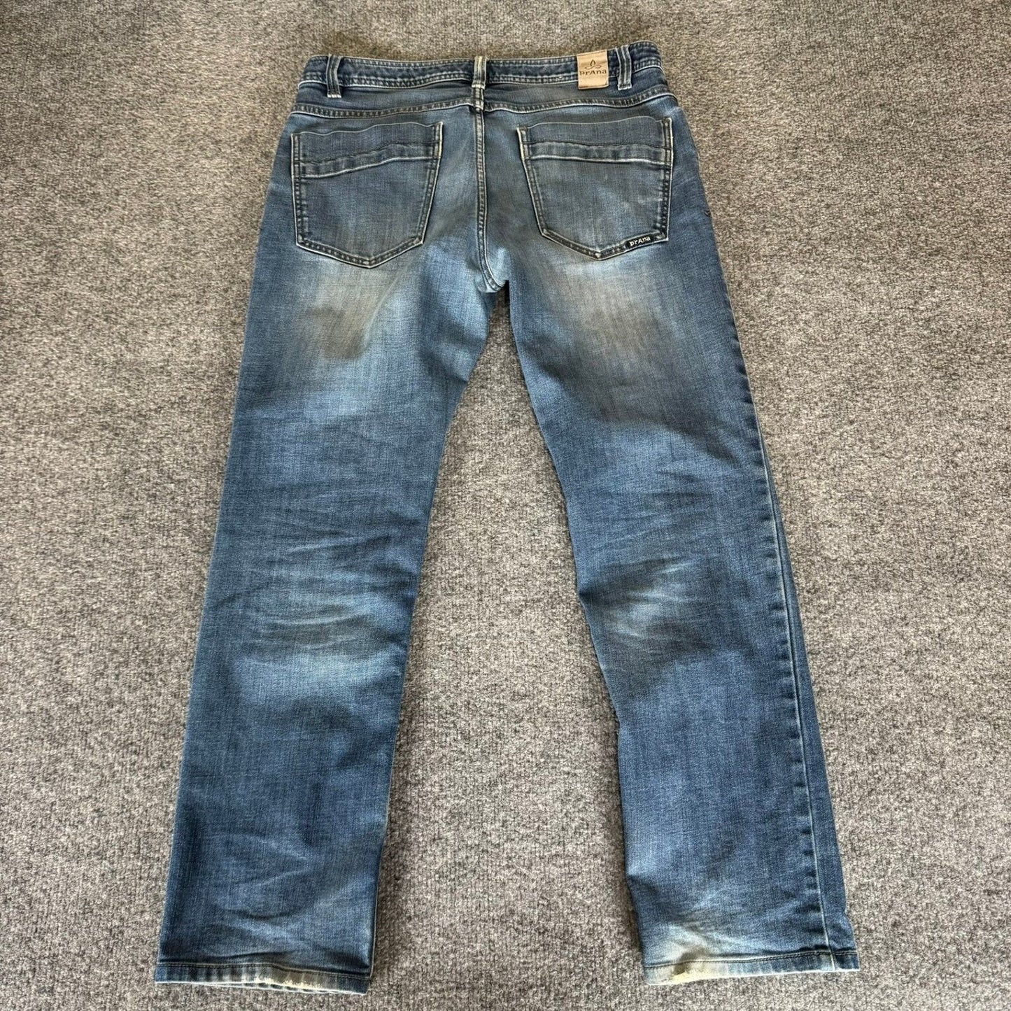 prAna Slim Fit Jeans Mens 32x27 Blue Wash Denim Distressed Casual Stretch Pants