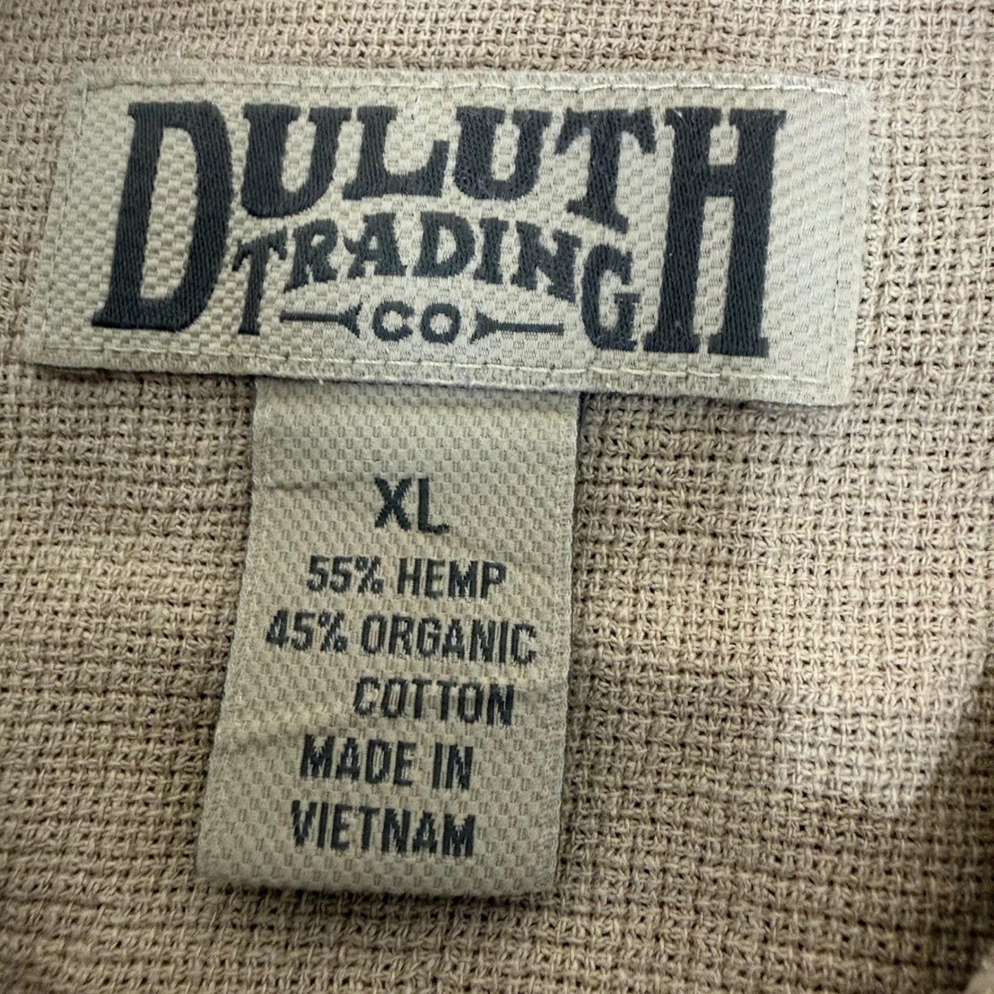 Duluth Trading Co Mens XL Beige Hemp Blend Short Sleeve Button Up Shirt Casual