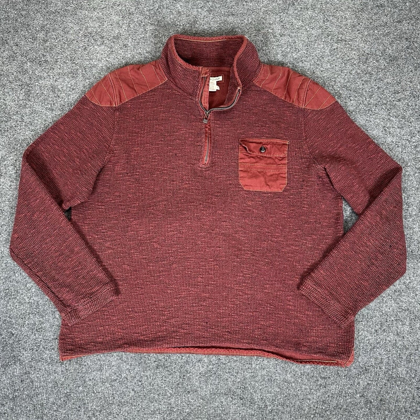 Carbon 2 Cobalt Sweater Mens Large Red 1/4 Zip Knit Pulover Casual Pocket Adult