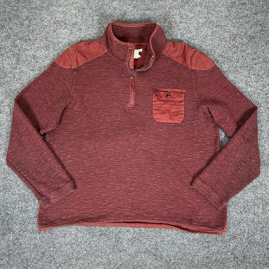 Carbon 2 Cobalt Sweater Mens Large Red 1/4 Zip Knit Pulover Casual Pocket Adult