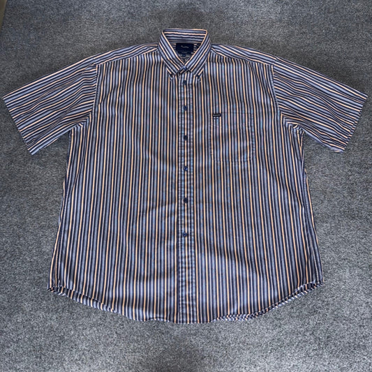 Faconnable Classique Mens XXL Short Sleeve Stripe Button Down Shirt Navy Orange