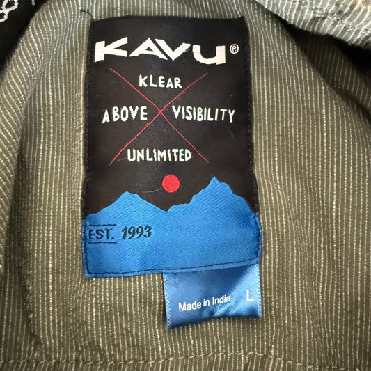 KAVU Shirt Mens Large Green Short Sleeve Button Up Hiking Outdoor Casual Trail