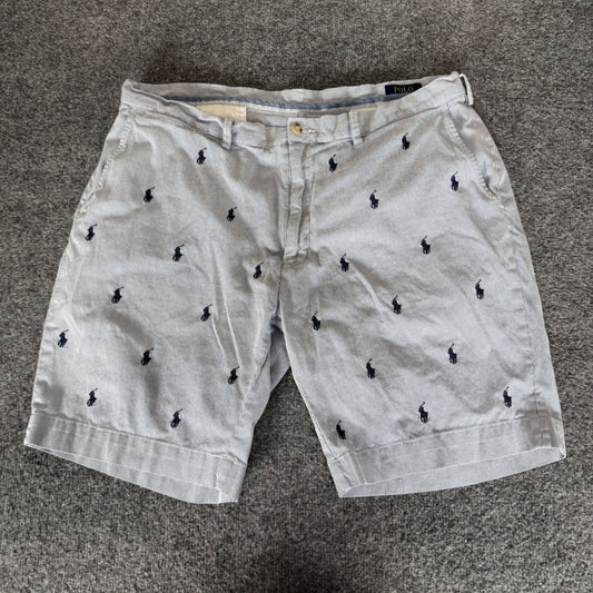 Polo Ralph Lauren Seersucker Shorts Mens 38 Blue Striped AOP Pony Embroidered