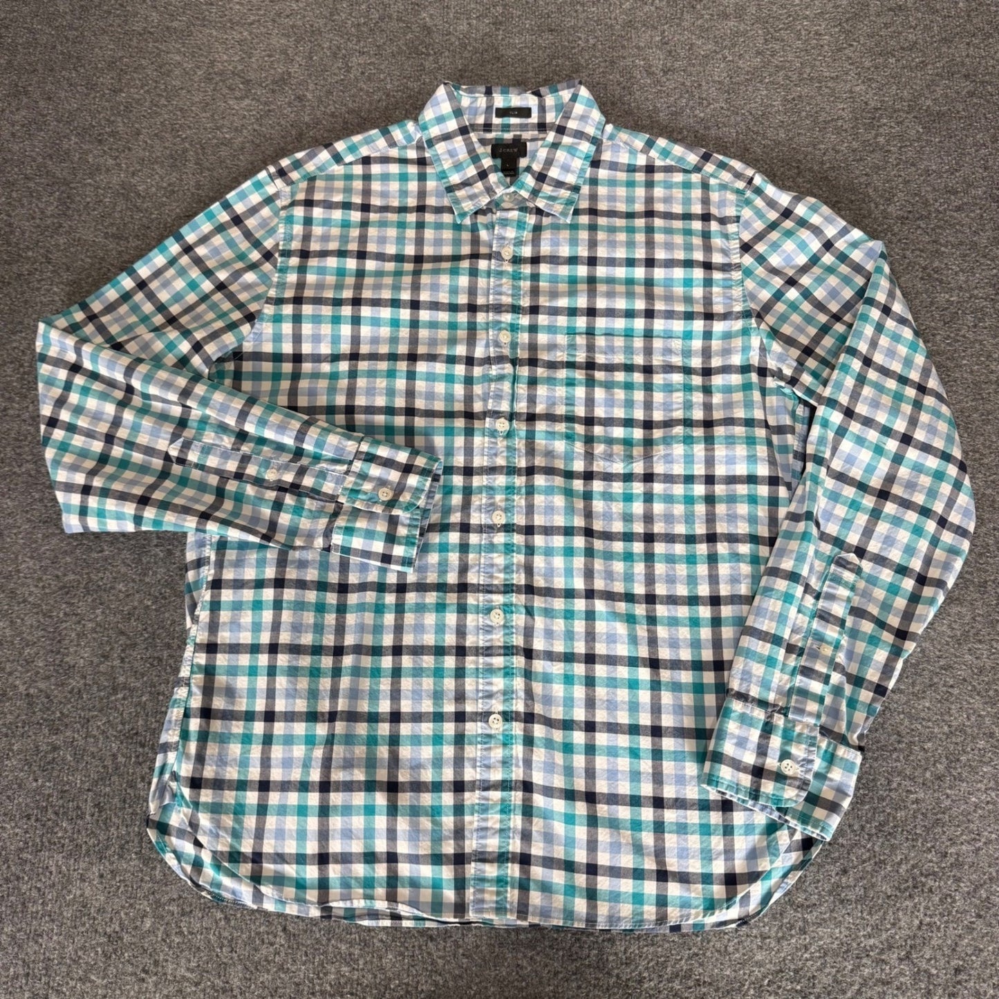 J.Crew Mens Large Slim Fit Plaid Button Up Shirt Blue Cotton Long Sleeve Casual