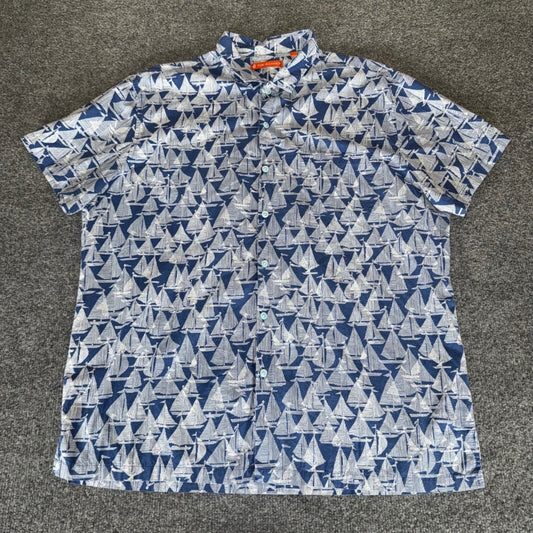 Tori Richard Sailboat Shirt Mens XL Blue Short Sleeve Button Up Hawaiian Casual