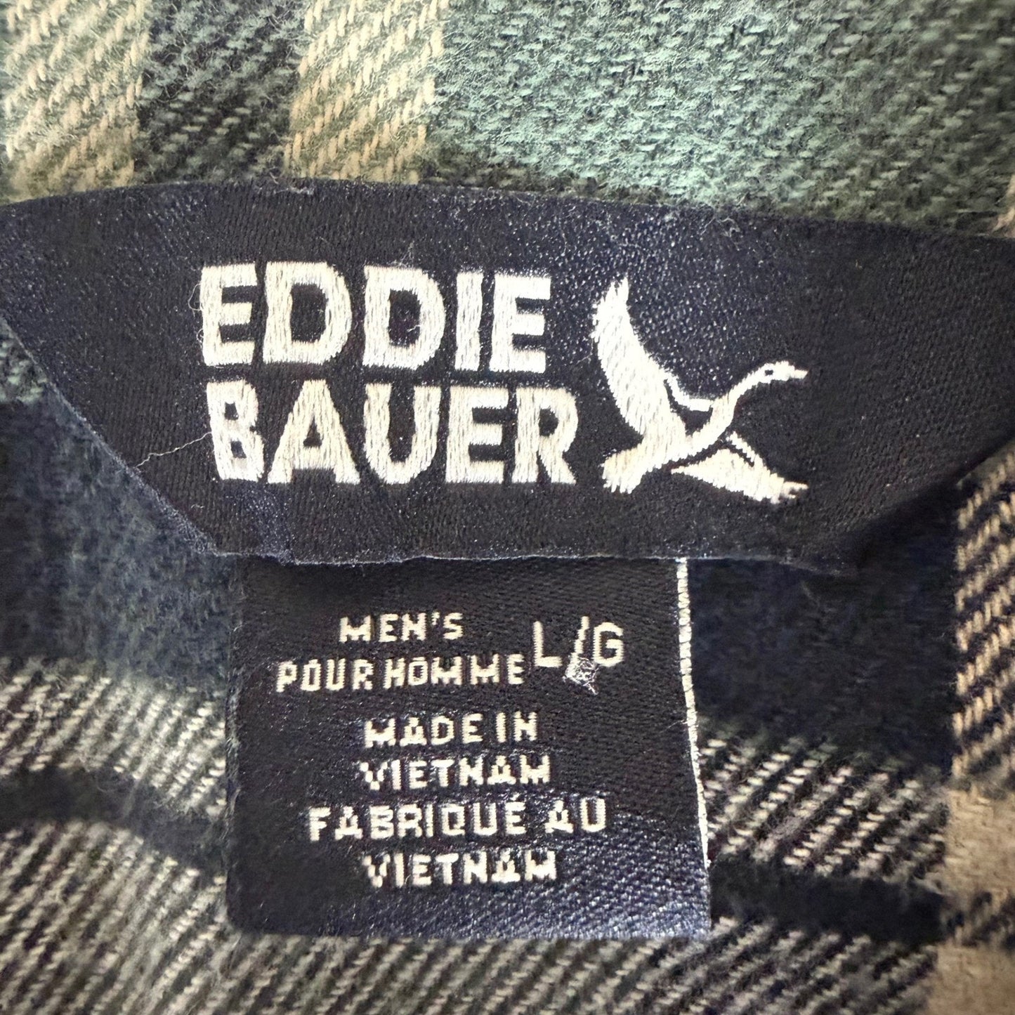 Eddie Bauer Mens Green Plaid Flannel Shirt Long Sleeve Cotton Button Up Large