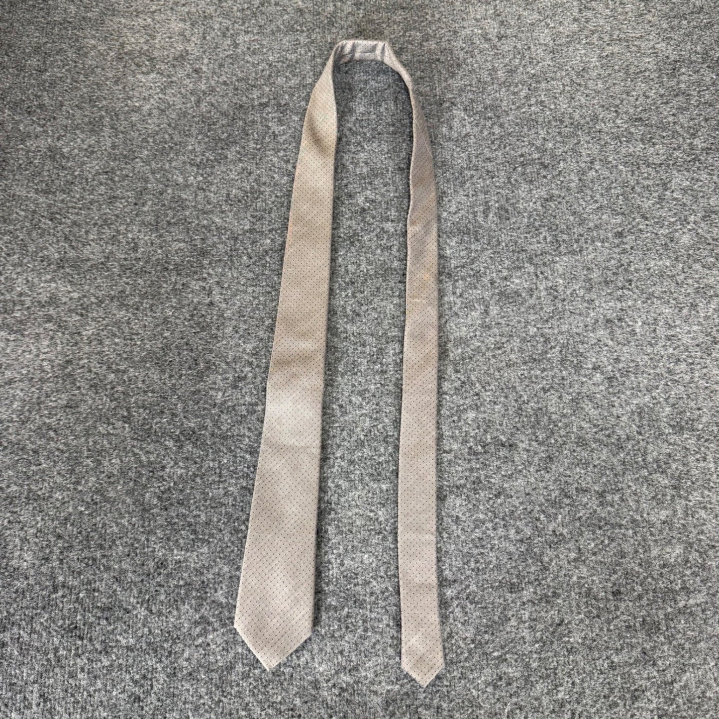 Twillory Mens Skinny Necktie Taupe Tan Navy Micro Dot Handmade Dress Tie Formal