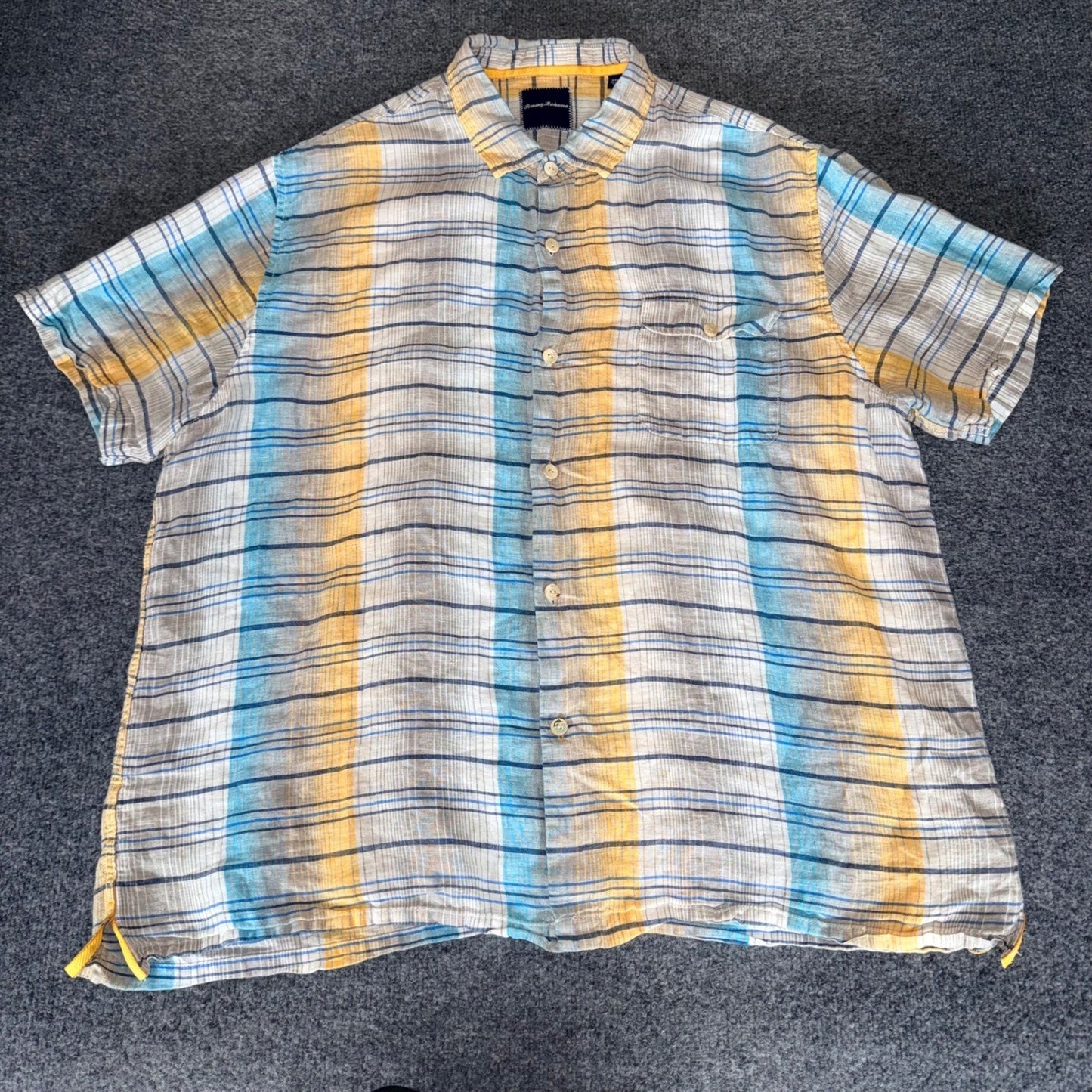 Tommy Bahama Shirt Mens XXL 100% Linen Button Up Striped Short Sleeve 2XL Casual