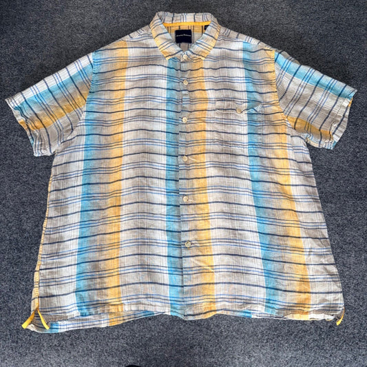Tommy Bahama Shirt Mens XXL 100% Linen Button Up Striped Short Sleeve 2XL Casual