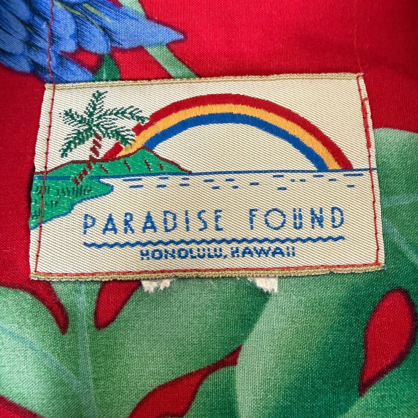 Paradise Found Hawaiian Shirt Mens XL Red Parrot Tropical Aloha Button Up Resort