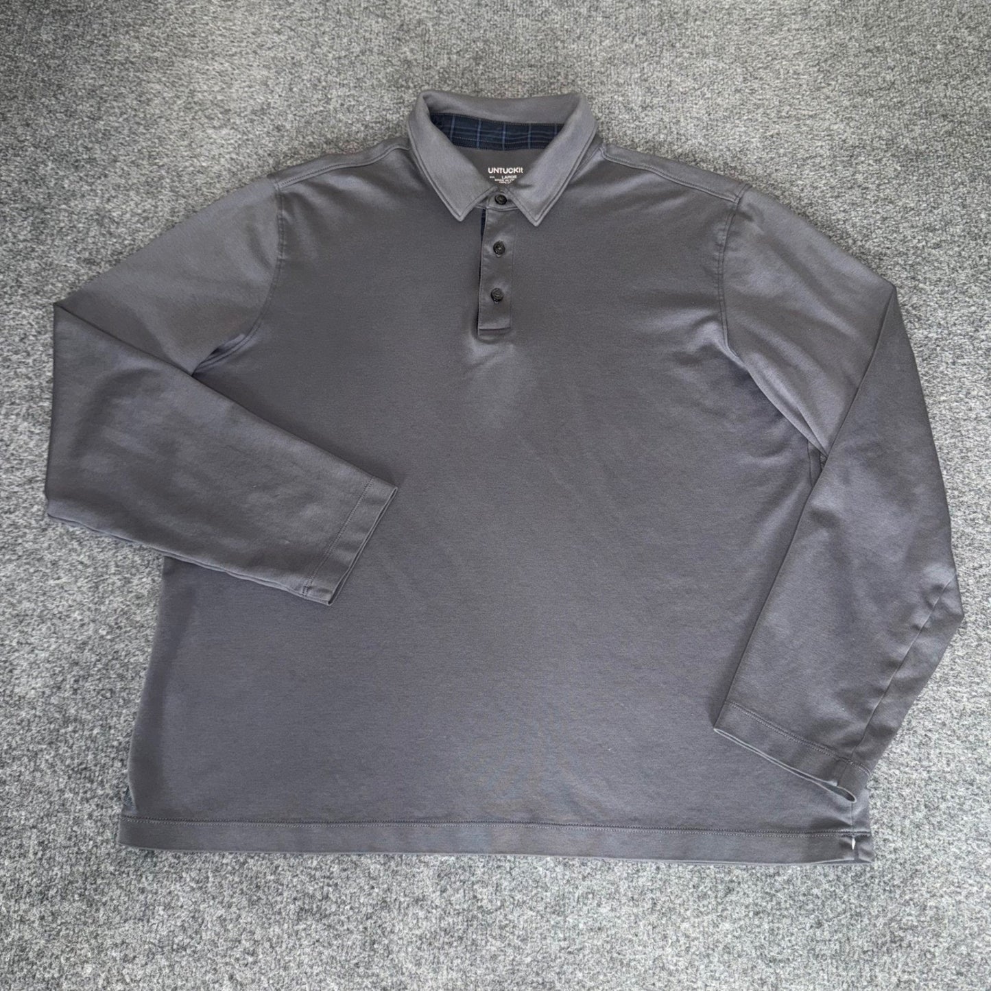 UNTUCKit Mens Large Gray Long Sleeve Cotton Polo Shirt Casual Comfort Stretch