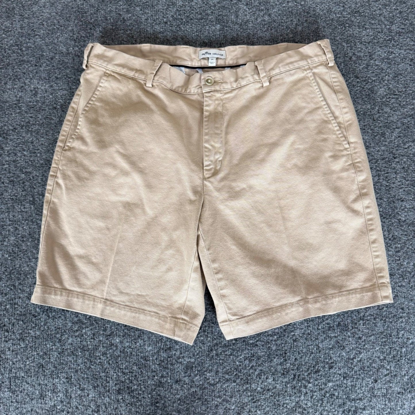 Peter Millar Pilot Twill Short Mens 34 Beige Chino Pima Cotton Flat Front Casual