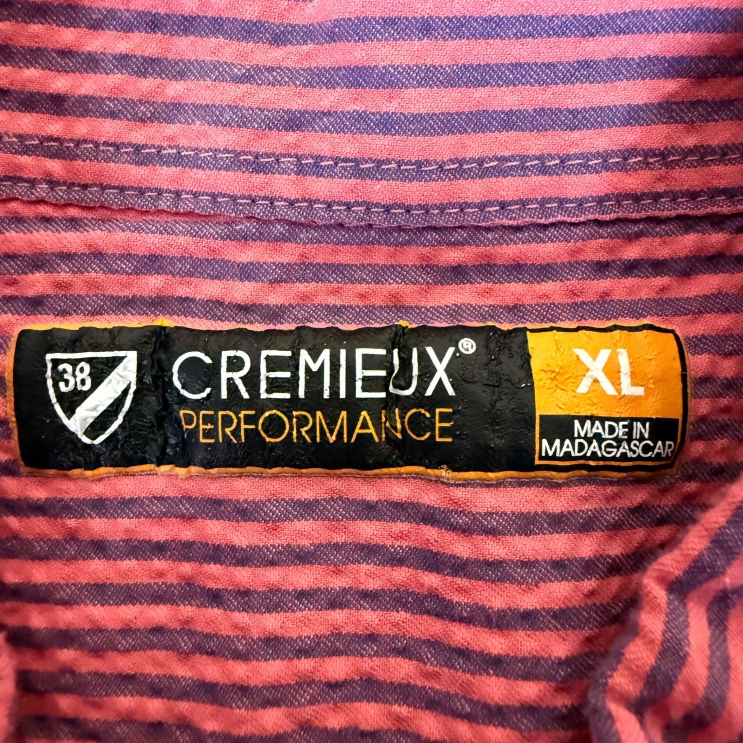 Cremieux Seersucker Shirt Mens XL Red Striped Short Sleeve Button Up Casual Top