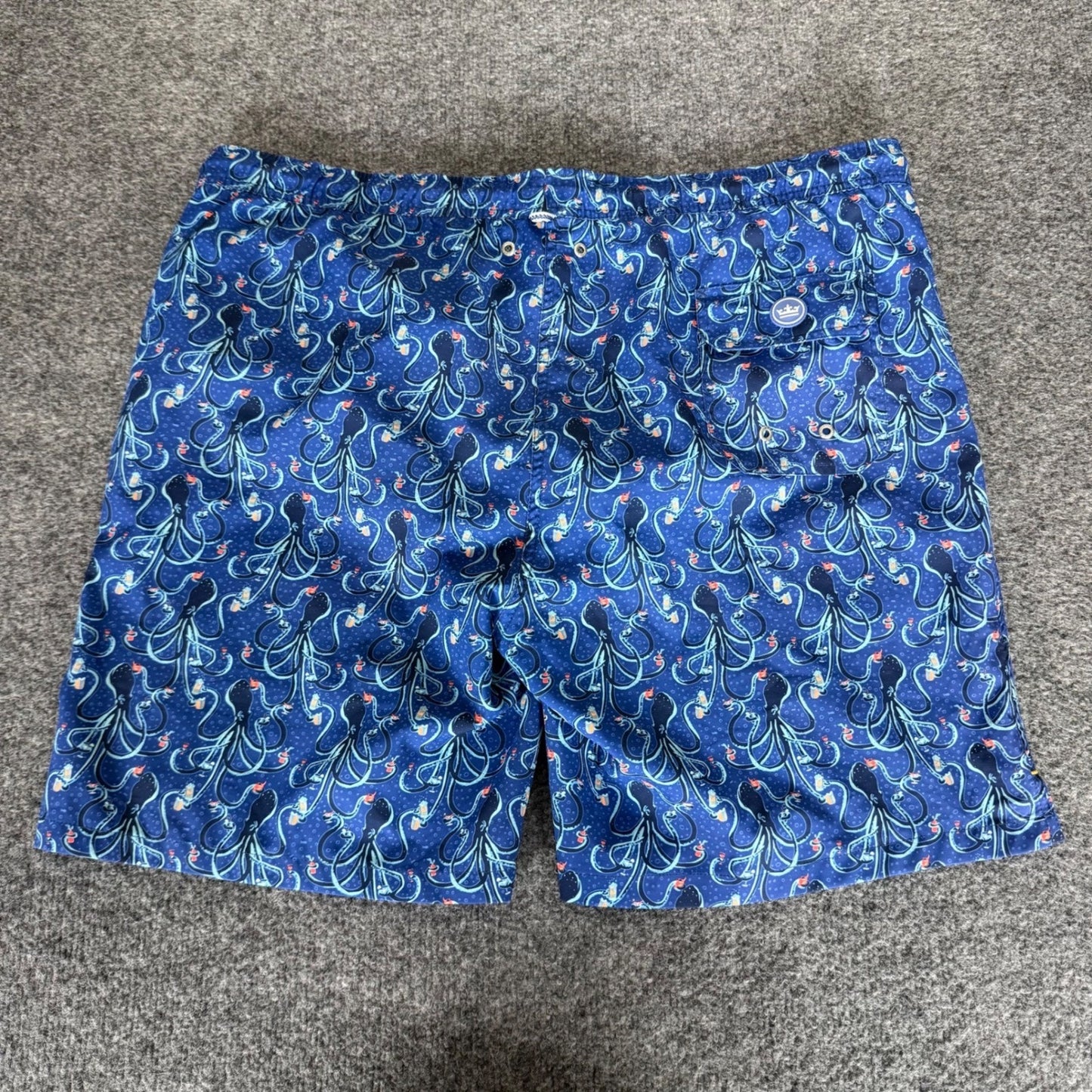 Peter Millar Mens Blue Octopus Cocktail Print Swim Trunks Large Size 40 Beach