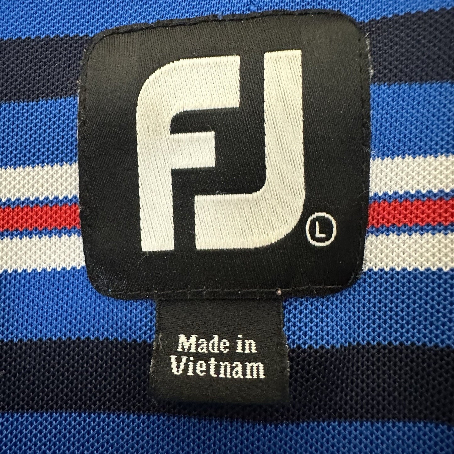 Footjoy Polo Shirt Men L Red Blue Striped Golf FJ Performance Short Sleeve Adult