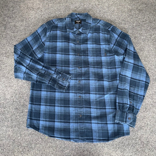 Hurley Mens Organic Cotton Flannel Plaid Button Down Shirt Blue Navy Medium