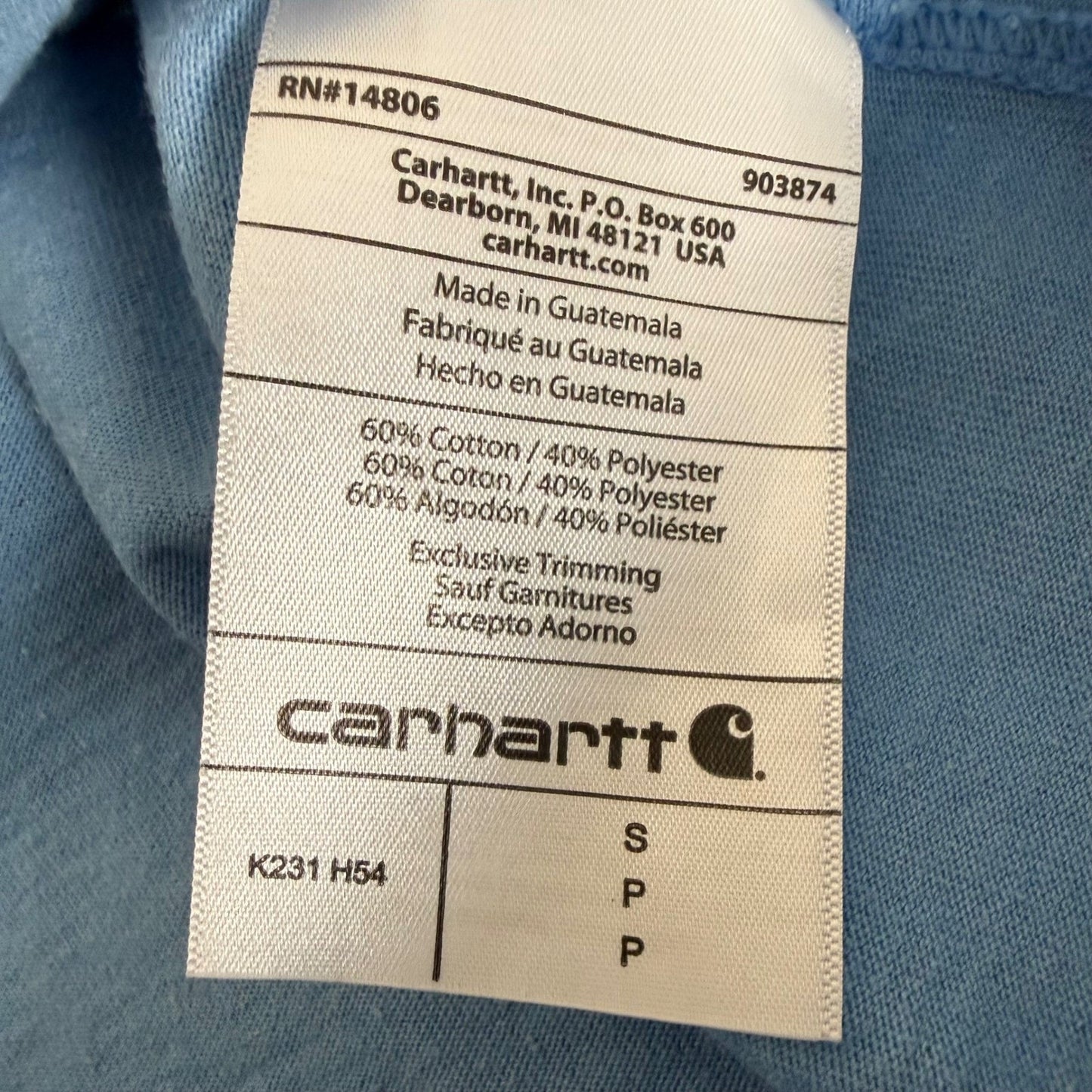 Carhartt Mens S Blue Loose Fit Long Sleeve Graphic Logo T-Shirt Workwear Cotton