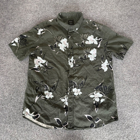 RVCA Mens M Olive Floral Short Sleeve Button Up Shirt Skate Surf Beach Tropical