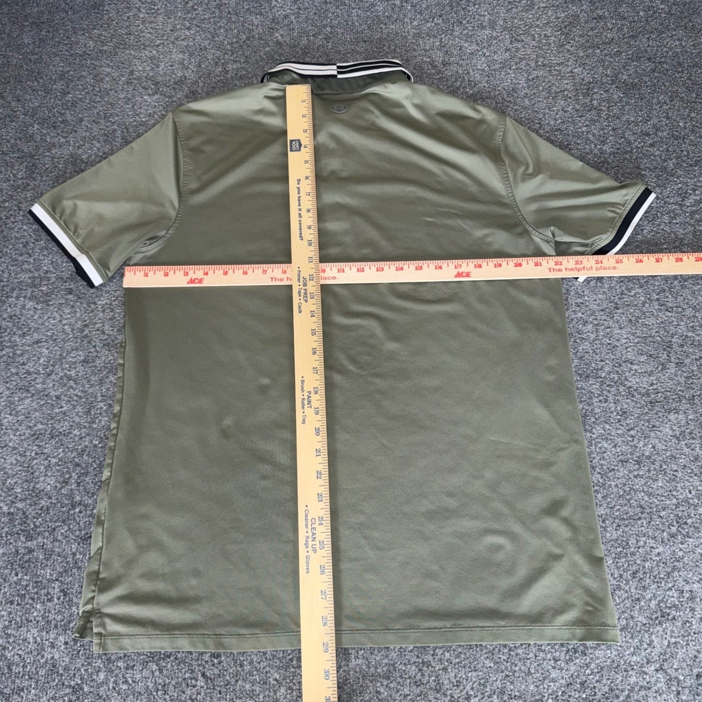 G/FORE Mens Large Performance Golf Polo Shirt Olive Green Striped Collar Stretch
