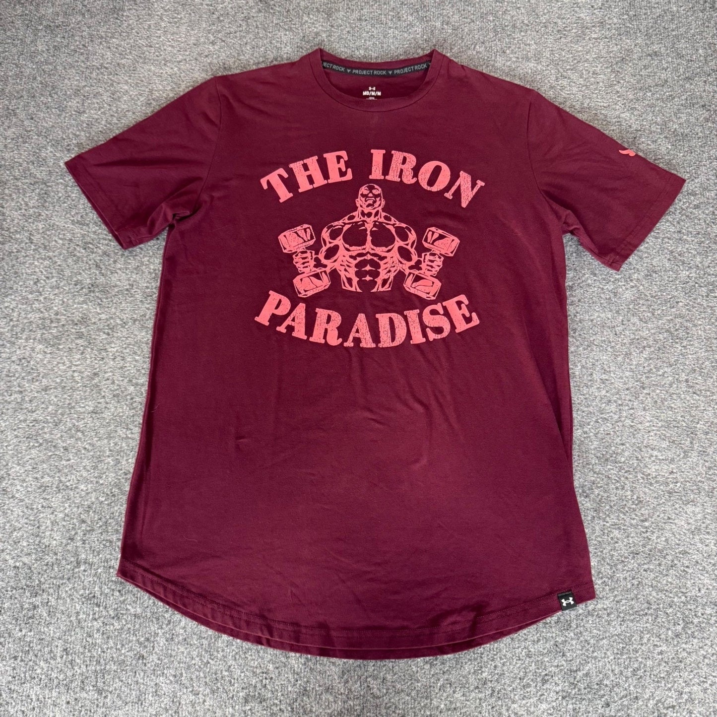 Under Armour Project Rock Mens Iron Paradise Graphic T-Shirt Maroon Medium Gym