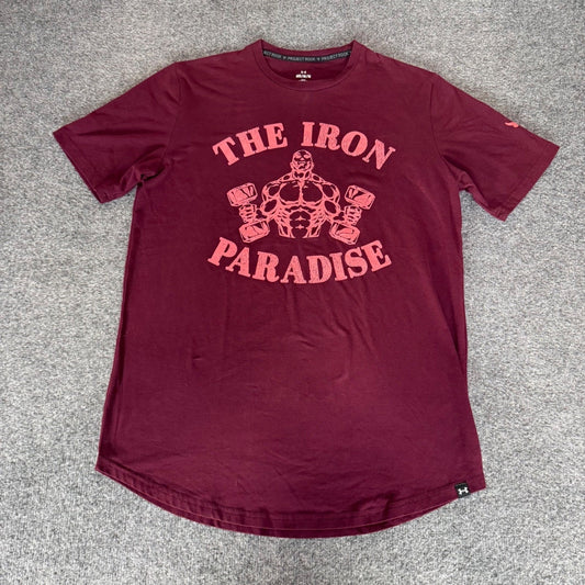 Under Armour Project Rock Mens Iron Paradise Graphic T-Shirt Maroon Medium Gym
