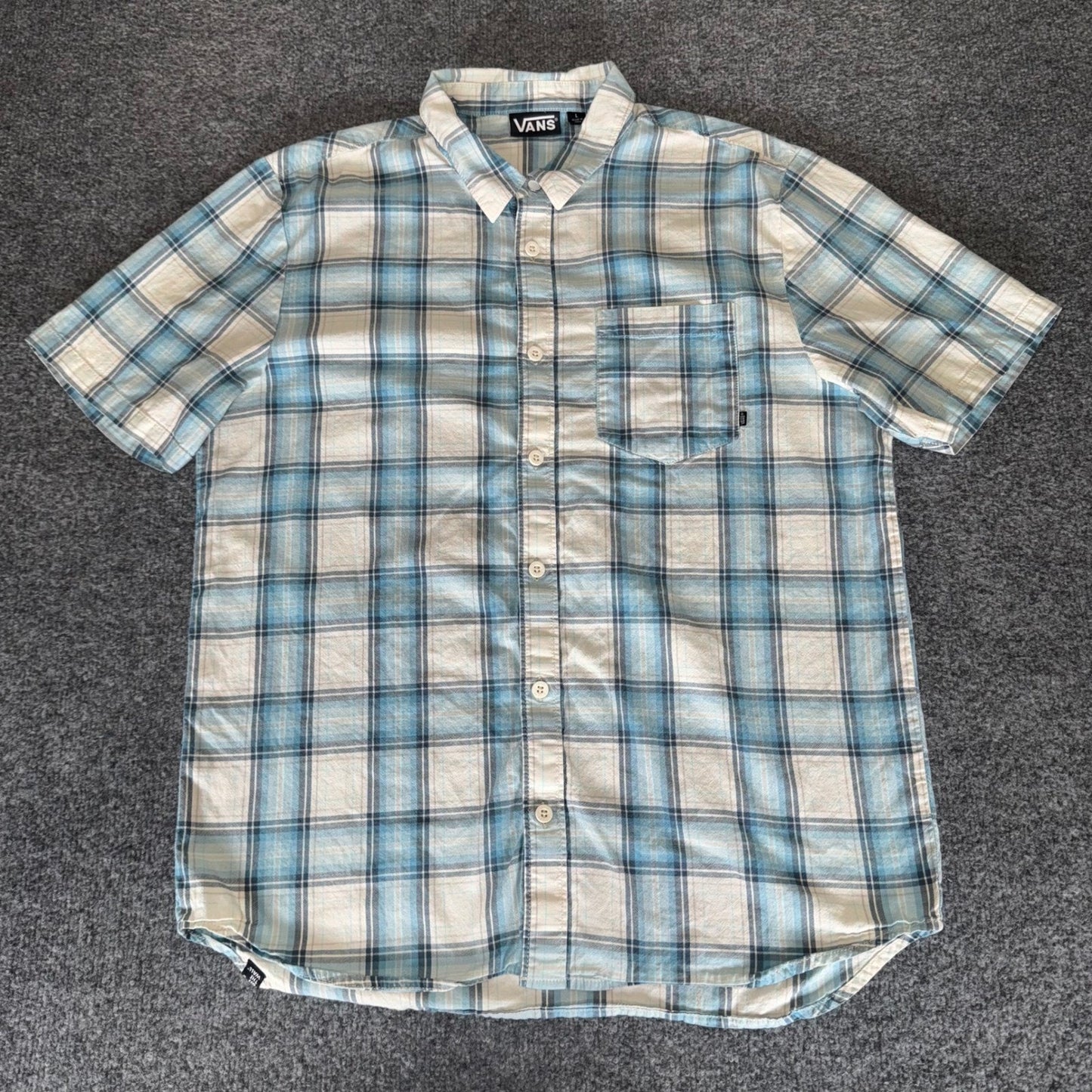 Vans Shirt Mens Large Blue Plaid Short Sleeve Button Up Casual Skate Y2K Grunge