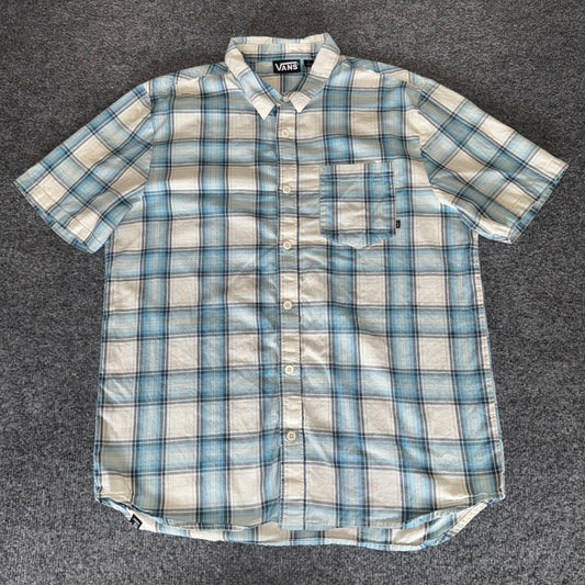 Vans Shirt Mens Large Blue Plaid Short Sleeve Button Up Casual Skate Y2K Grunge