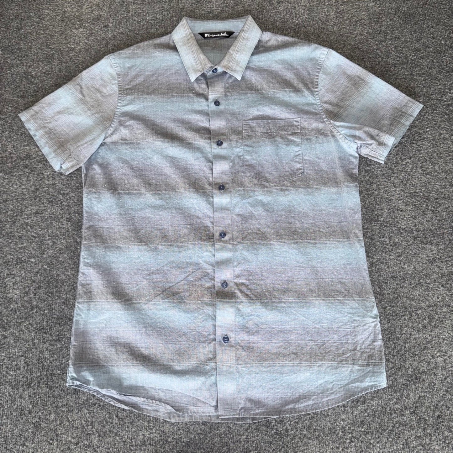 Travis Mathew Shirt Mens Medium Striped Button Up Short Sleeve Casual Golf Top