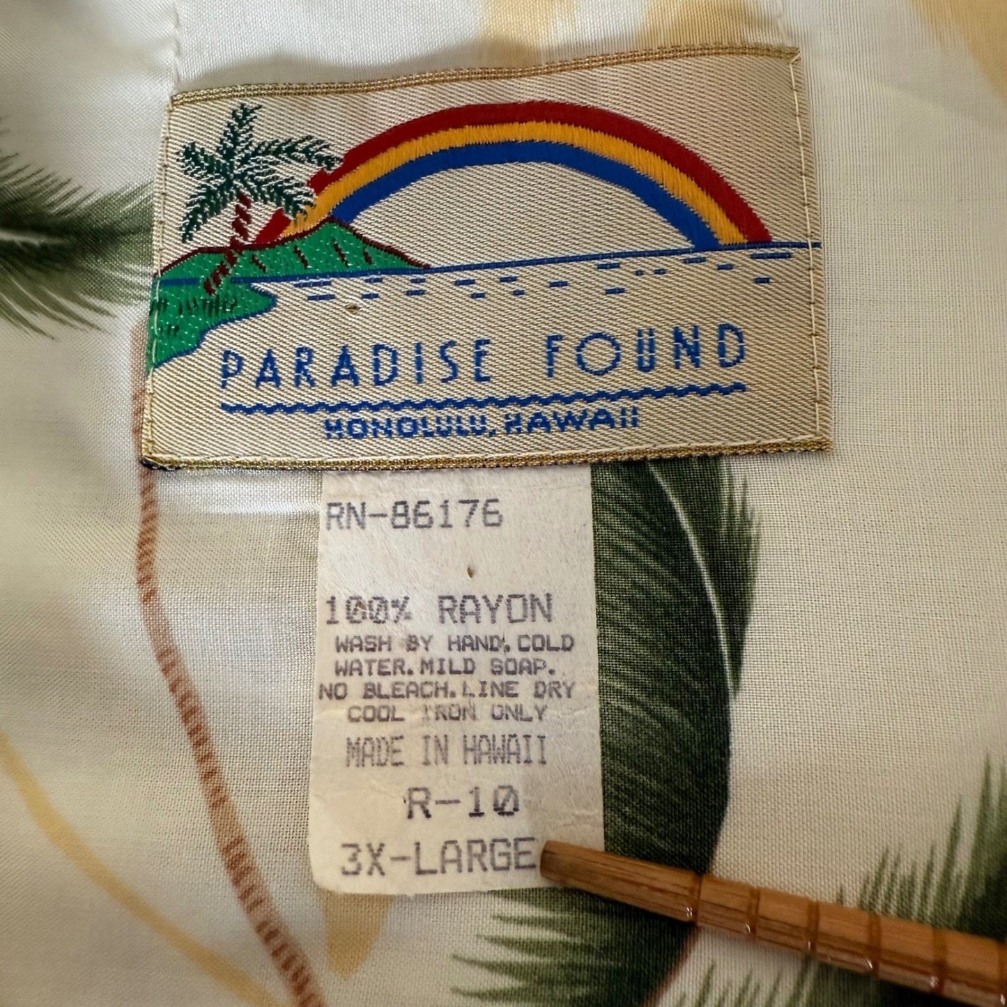 Paradise Found Hawaiian Shirt 3XL Rayon Tropical Palm Tree Short Sleeve Aloha