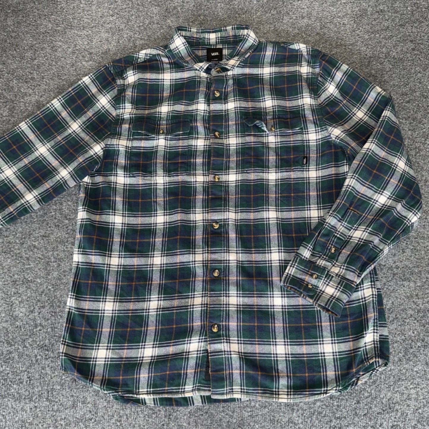Vans Flannel Shirt Mens XL Green Plaid Long Sleeve Button Up Skate Y2K Grunge