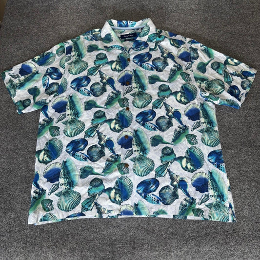 Tommy Bahama Hawaiian Silk Shirt Mens 2XL Button Up Seashell Aloha Short Sleeve