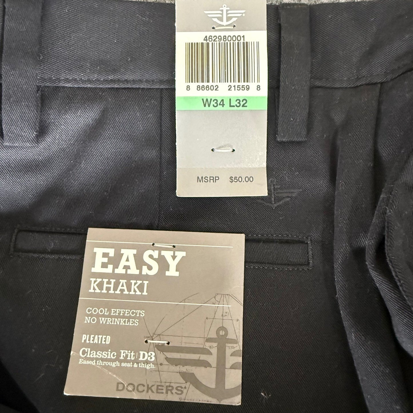 Dockers Mens Easy Khaki D3 Classic Fit Pleated Pants Black 34x30.5 NWT Office
