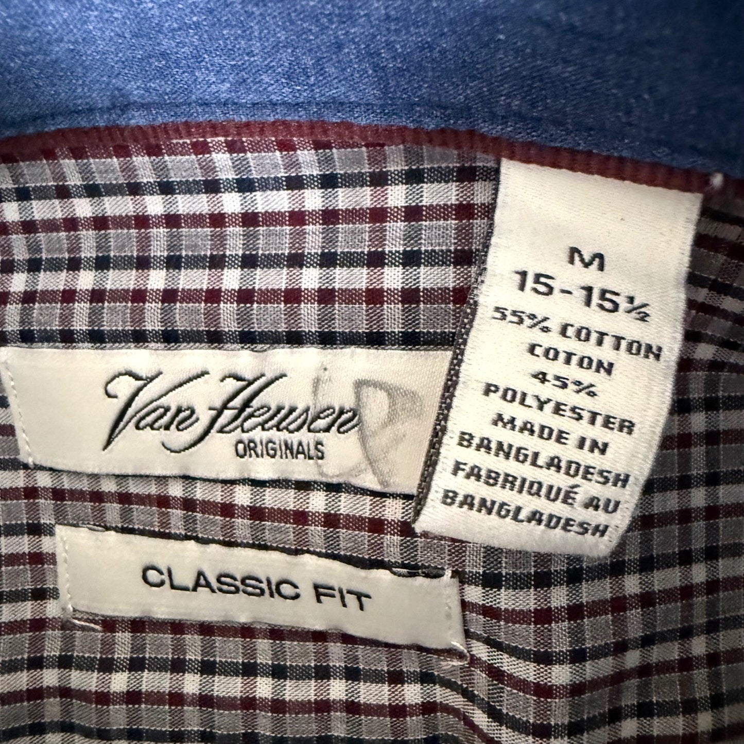 Van Heusen Mens Classic Fit Grey Pattern Button Down Shirt Medium 15-15.5 Casual