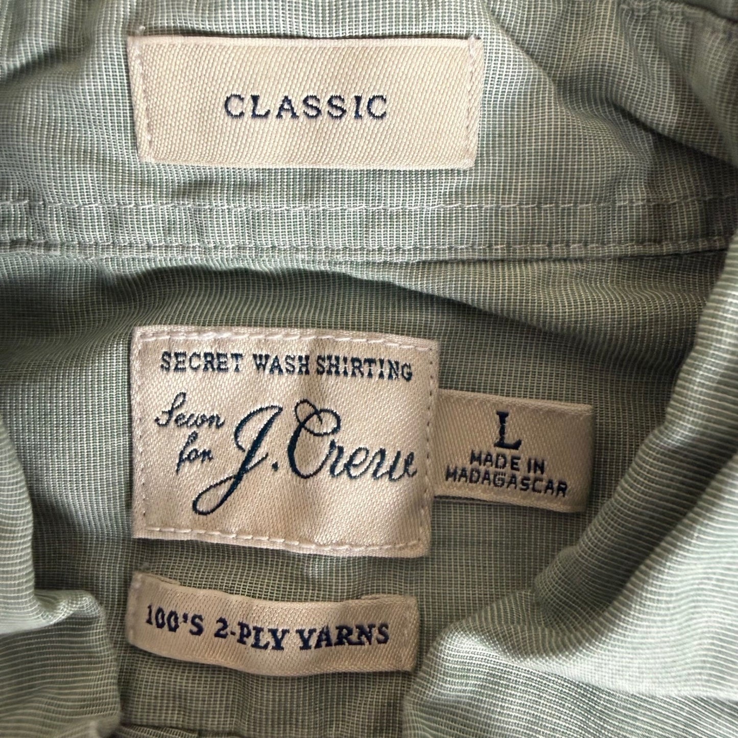 J.Crew Men L Secret Wash Shirt Classic Green Cotton Button Up Casual Long Sleeve