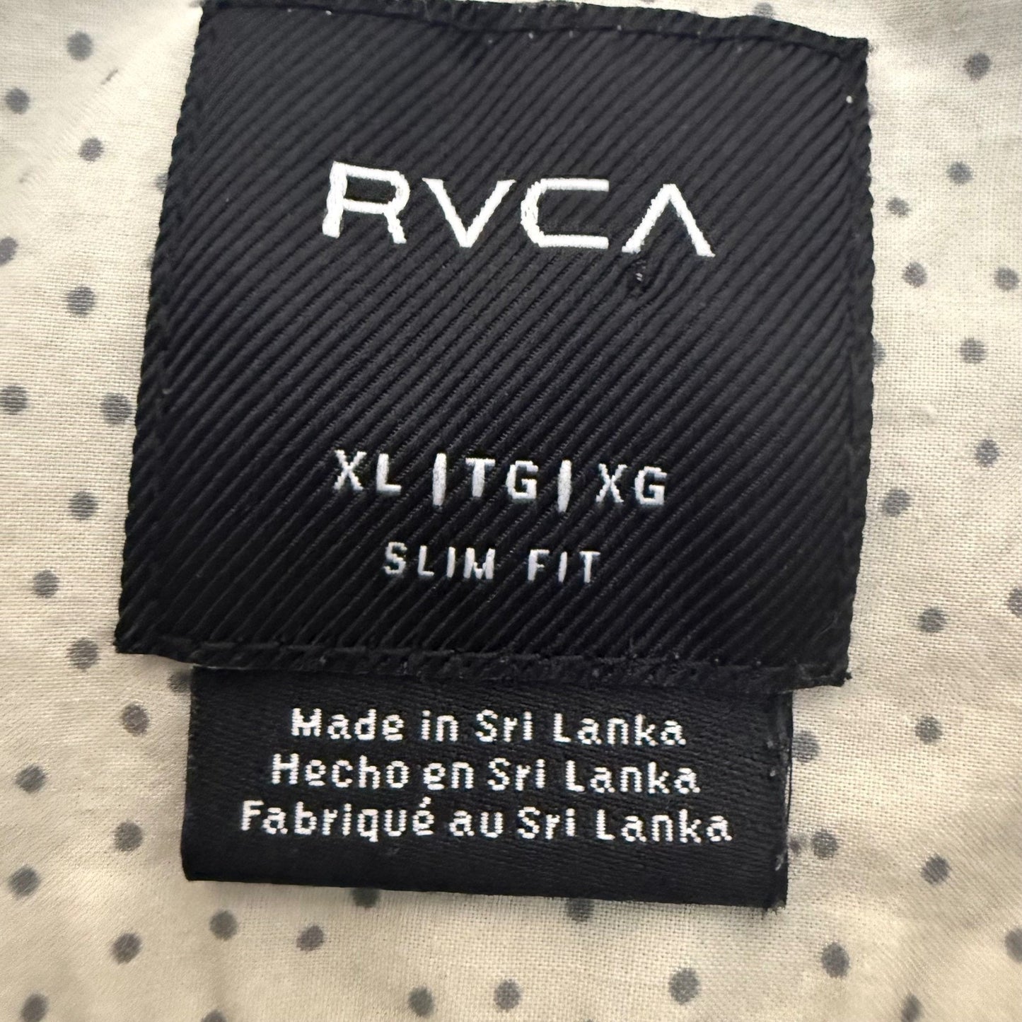 RVCA Mens XL Slim Fit Short Sleeve Button Down Shirt Floral Micro Dot Cotton