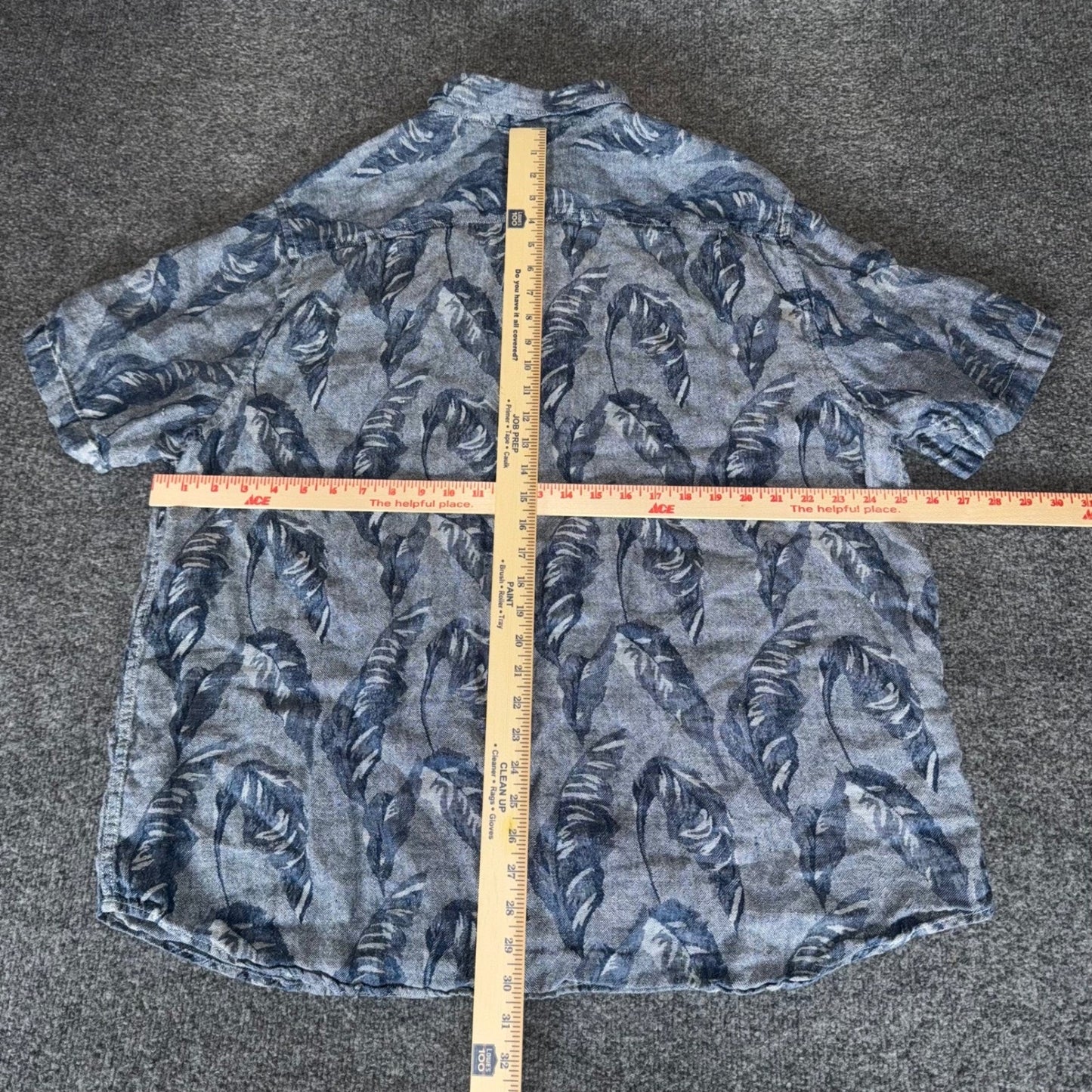 Tommy Bahama Linen Shirt Mens XXL Blue Palm Leaf Print Short Sleeve Button Up
