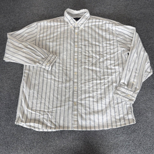 Abercrombie & Fitch Oversized Stretch Shirt Mens Large White Navy Blue Stripe