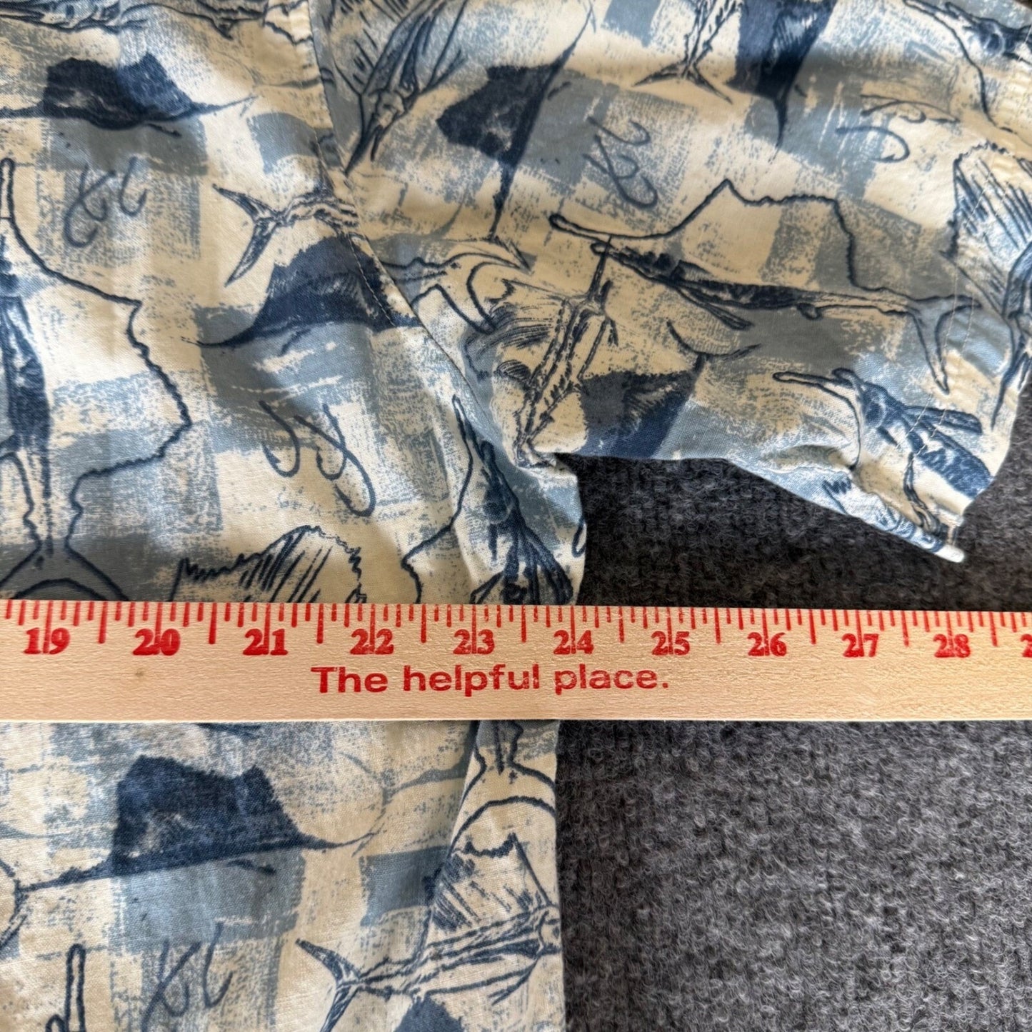 Woolrich Hawaiian Shirt Mens Large Blue Fish Print Aloha Button Up Short Sleeve
