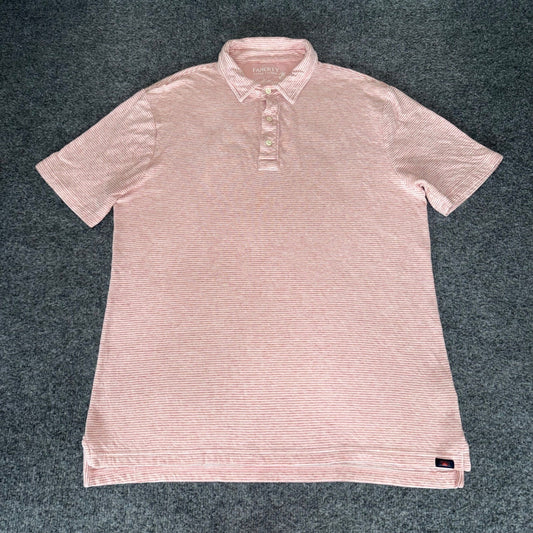 Faherty Cloud Cotton Polo Shirt Mens Large Pink Striped Short Sleeve Casual Soft