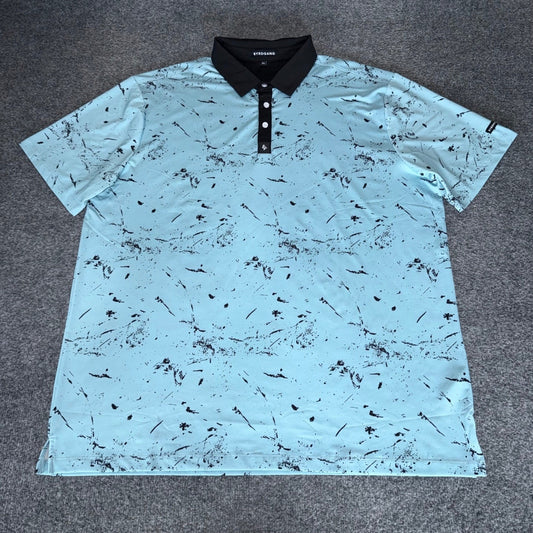 Byrdgang Mens 2XL Golf Polo Shirt Blue Black Paint Splatter Short Sleeve Stretch