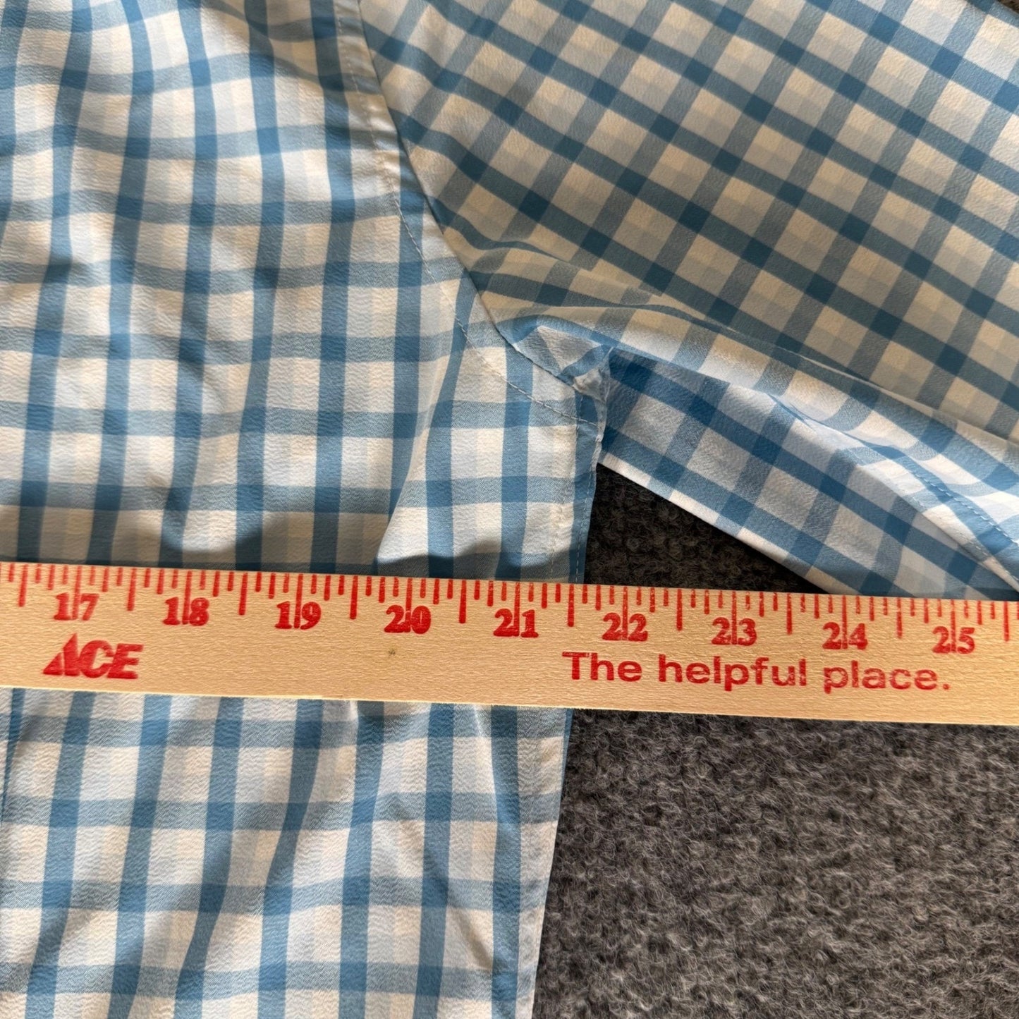 Mizzen+Main Shirt Mens Large Blue White Gingham Trim Fit Stretch Performance
