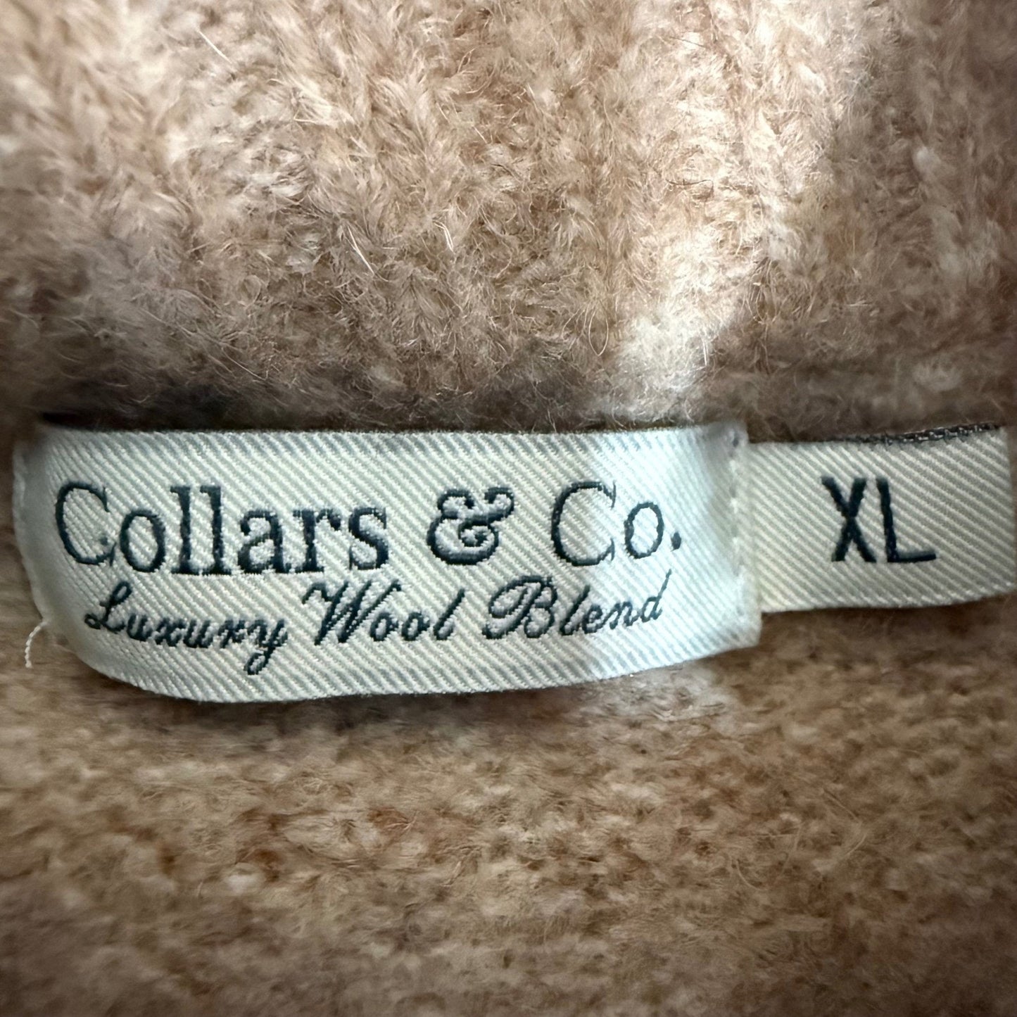 Collars & Co Men XL Wool Blend Mock Neck Button Sweater Tan Knit Casual Pullover