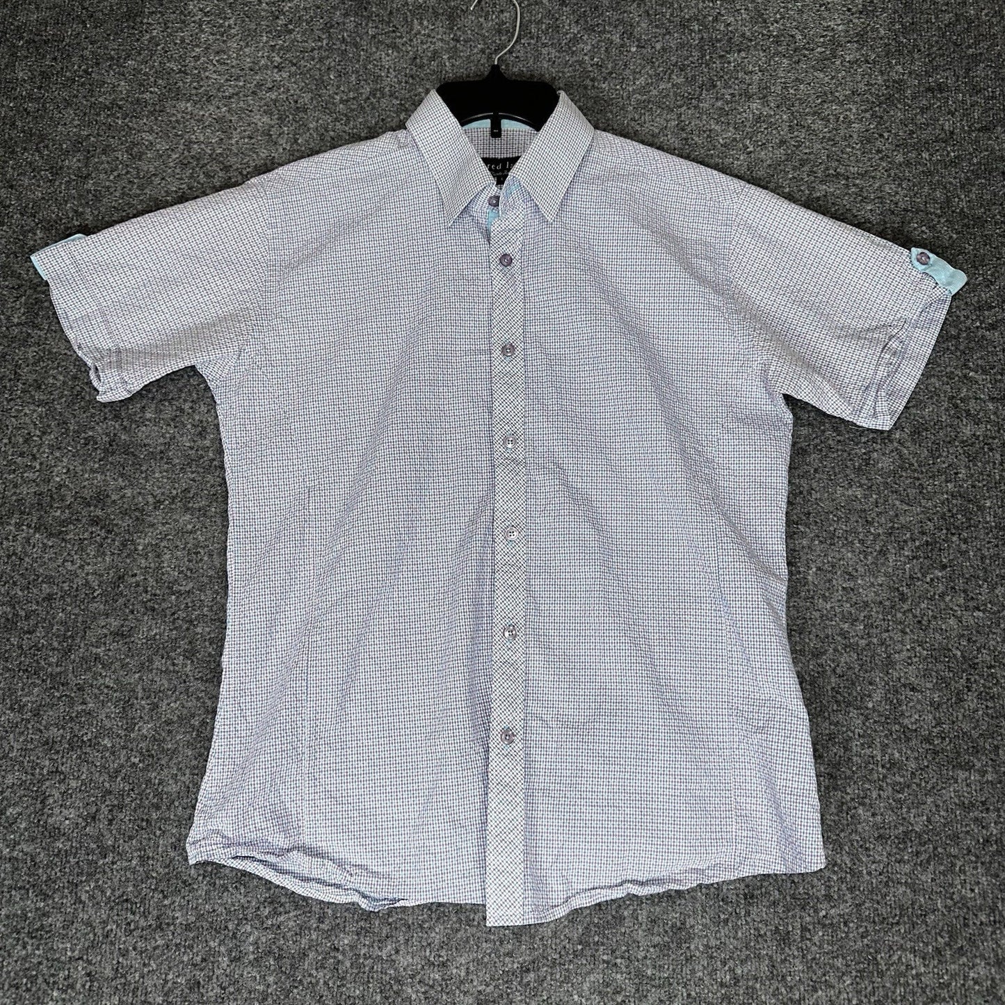 Jared Lang Shirt Men's Large Geometric Seersucker Short Sleeve Button Up Casual